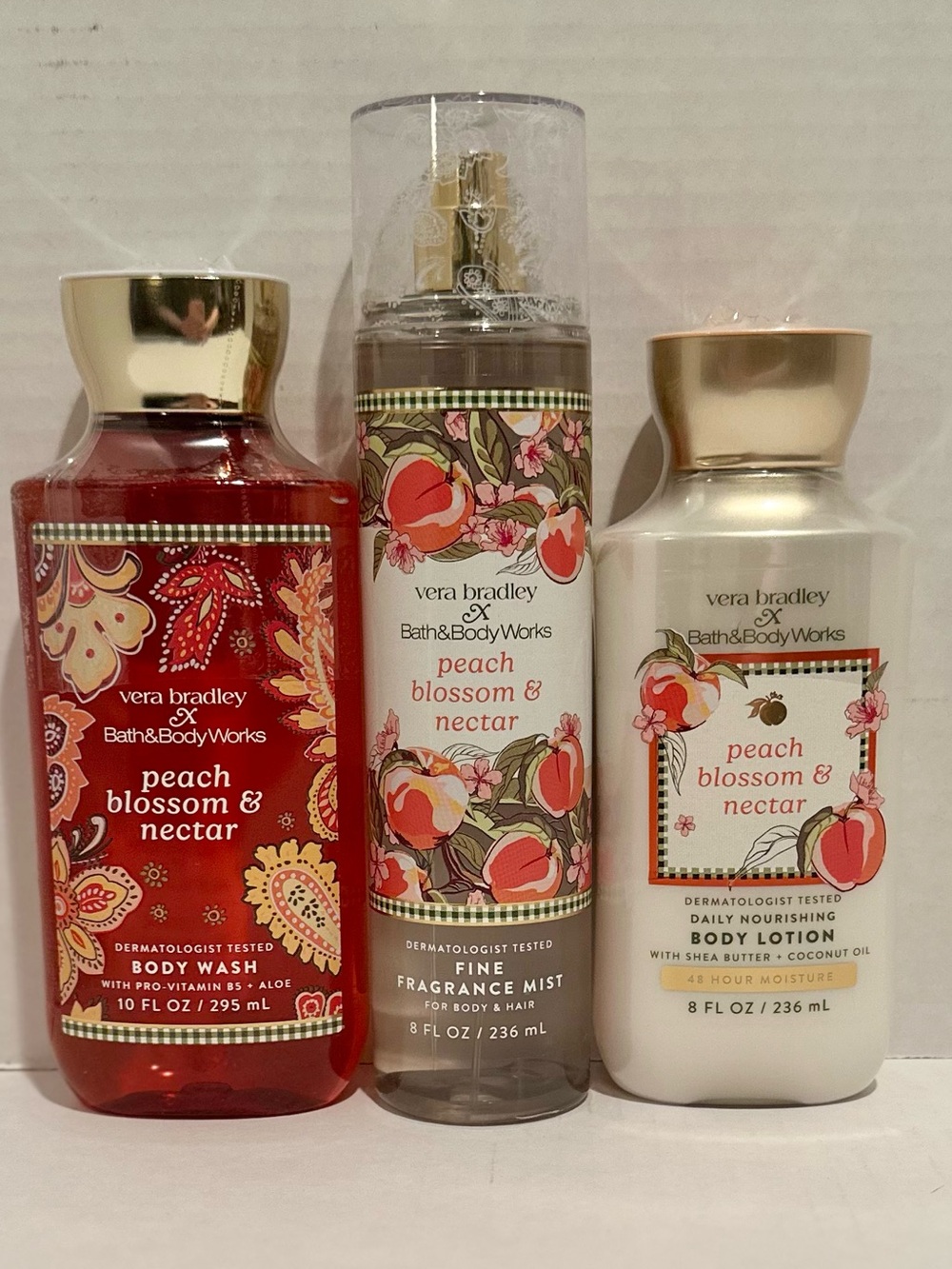 Bath & Body NEW Vera Bradley Peach Blossom & Nectar Lotion, Mist & Body Wash